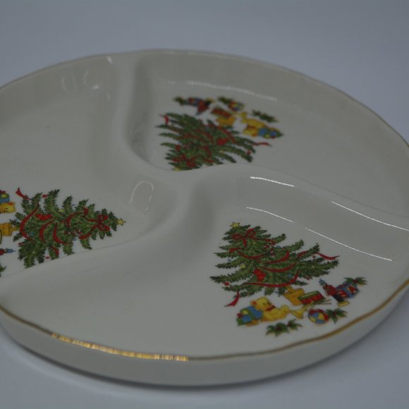 Merry Christmas Tree Ceramic Sectioned Bon Bon Serving Dish Jay Import Co Japan - Picture 7 of 7
